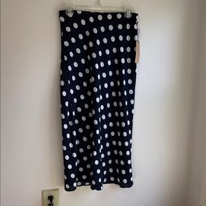 NWT Halogen Nordstrom Navy and White Polka Dot Lightweight A-line Skirt S